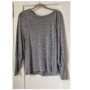 Loft Sweater Women Size MP Petites Pullover Puff Sleeve Top Ribbed Shirt Grey